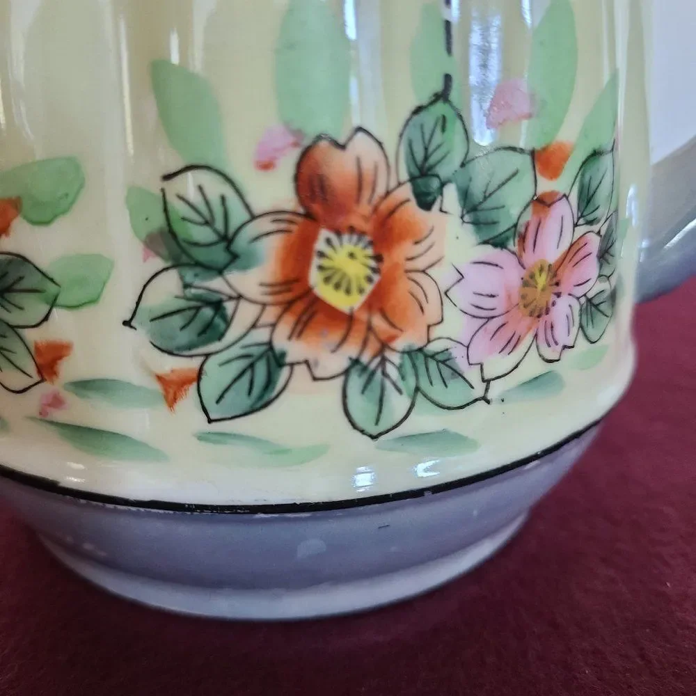 Japanese Lusterware Floral Hand Painted Pitcher Pearly Antique Vintage